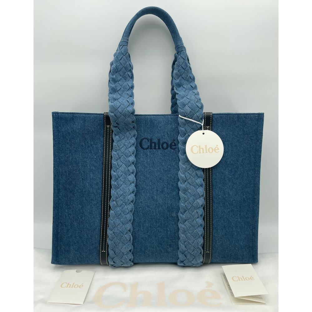 $2K BRAND NEW CHLOE LARGE WOODY DENIM SUMMER TOTE BAG NWT AUTHENTIC